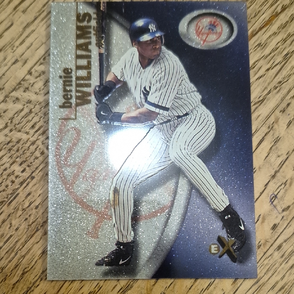 Baseball Trading Card with Player in White and Blue Uniform